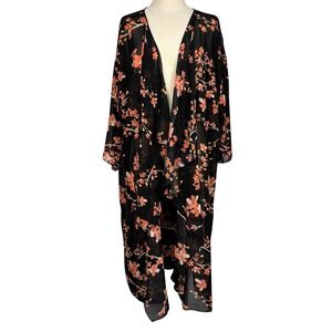 LuLaRoe Shirley Kimono Duster Black Cherry Blossom Floral Sheer Boho Womens L